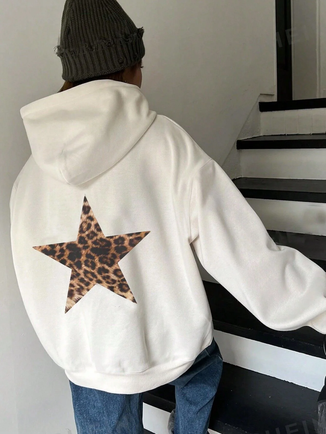 New Autumn And Winter Women\'s Clothing Leopard Print Star Print Fashionable Style Versatile Trend Hooded Long-Sleeved Sweatshirt