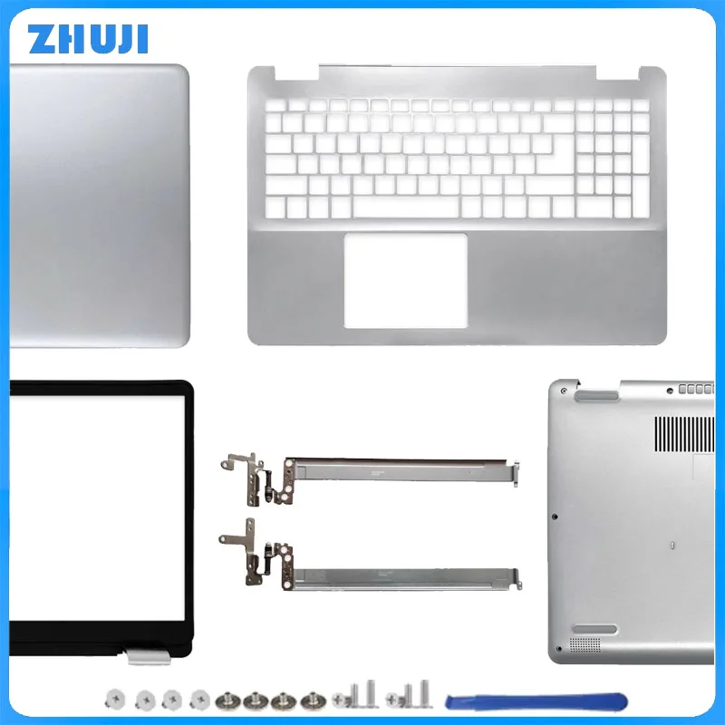 For Inspiron 15 5584 P85F New LCD Back Cover 0GYCJR Front Bezel 0J0MYJ Hinges Palmrest 0DFX5J Bottom Case 02T6HN 0JX9NR silver