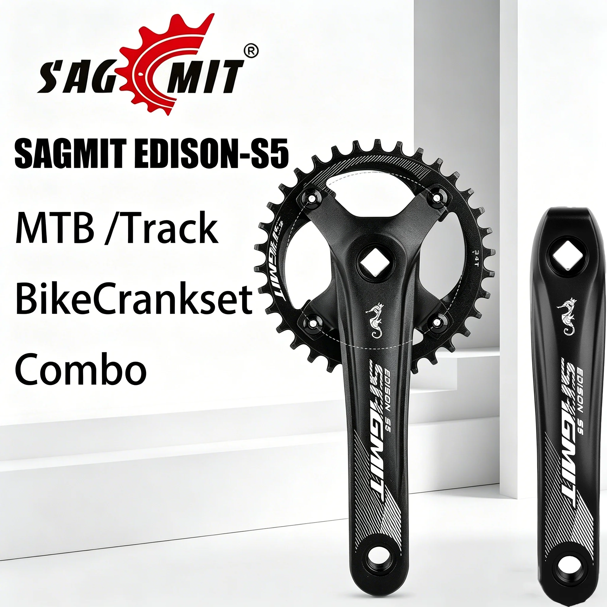 

SAGMIT Square Taper Crankset 34T 36T BCD104mm CNC Aluminum Alloy for 7 to 11 Speed Track Bike Crankset MTB Cranks Accessories