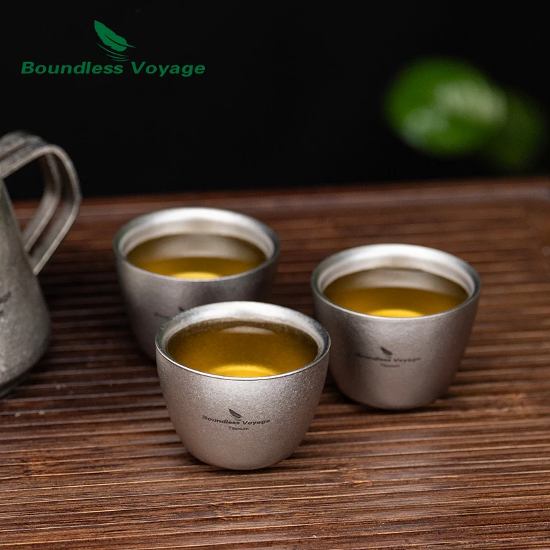 Boundless Voyage 40ml Titanium Tea Cups Mini Double-walled Sake Cup Wine Mug Outdoor Camping Tableware Durable Drinkware