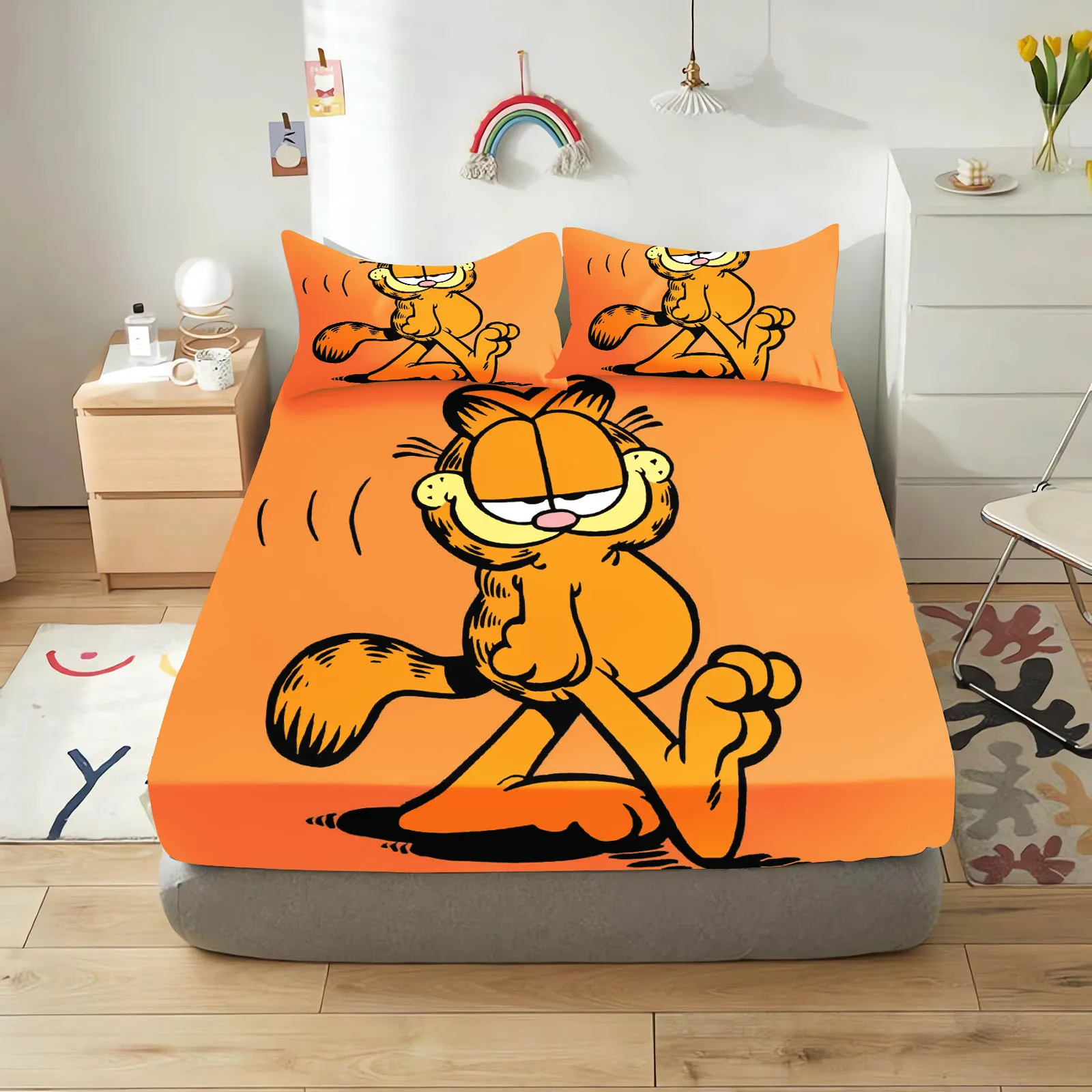 Garfield With Pillowcase Fitted Sheet 3D Children'S Bedding Set 100% Polyester 2/3pcs Comforte Bed Cover Full Set Home Decor