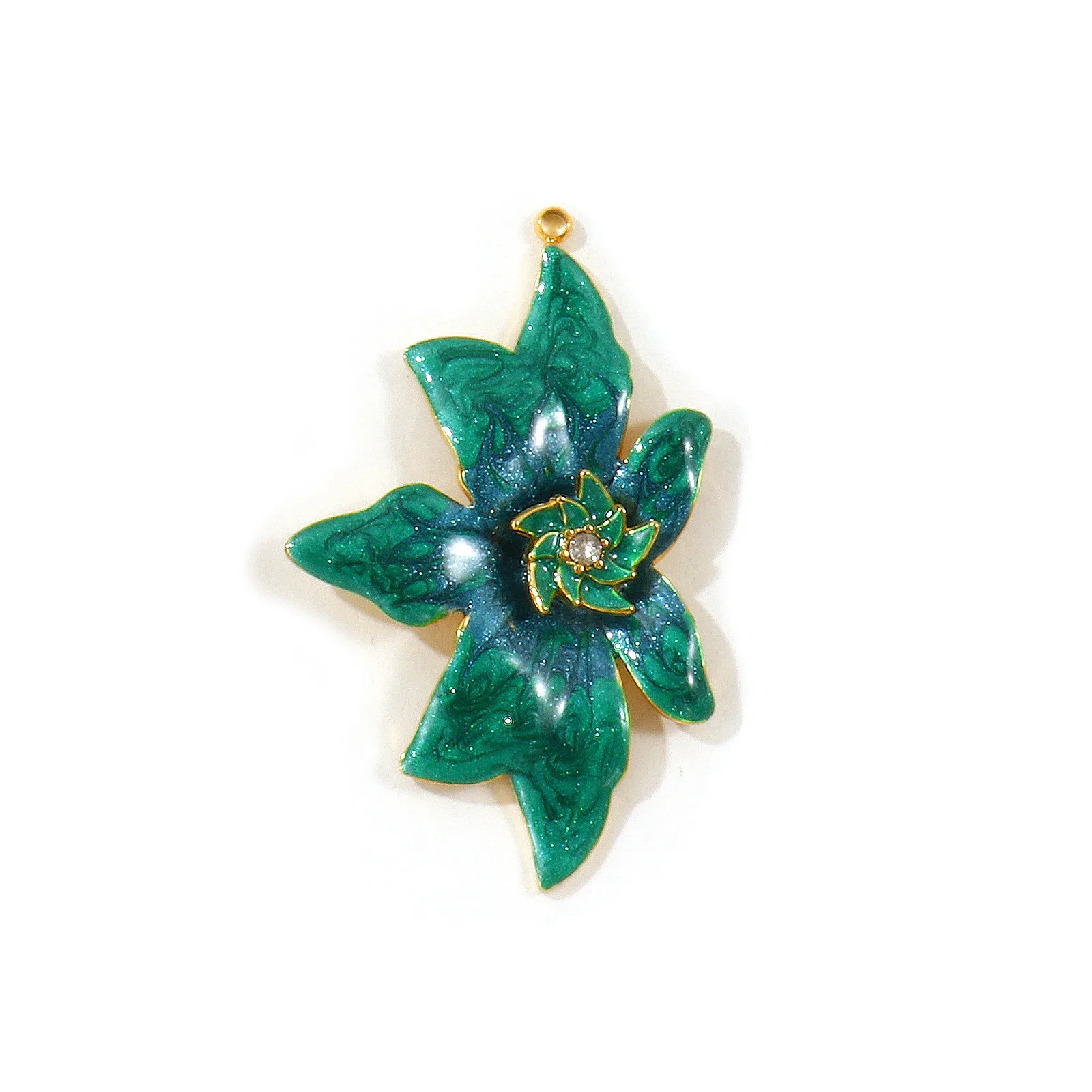 1 Stück Blumen-Bemaltes Emaille-Strass-Charm, 18K vergoldeter 304 Edelstahl-Anhänger für DIY-Schmuckherstellung, Großhandel – Detail 3