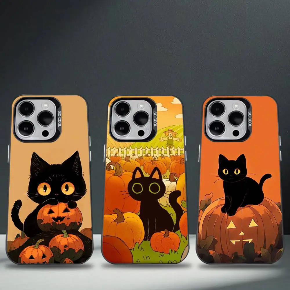 

Cute Cat Pumpkin halloween Phone Case For iPhone 16,15,14,13,12,11,8,7,Pro,Max,Plus,Mini,XS,SE Anti Fall Black Matte Hard