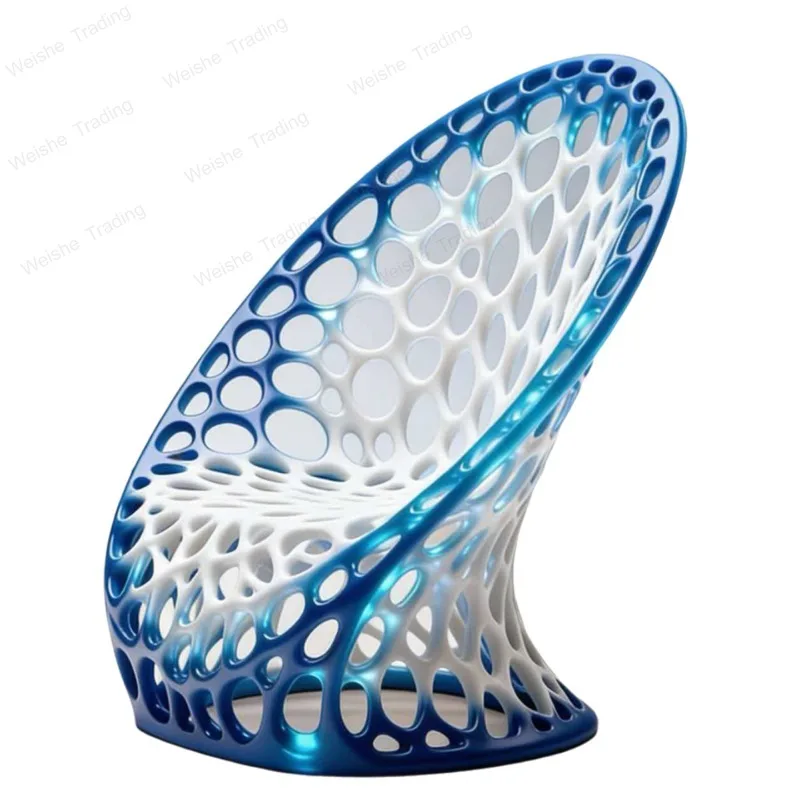 

Leisure chair resin modern minimalist hollow designer luxury blue and white breathable comfortable flat chair