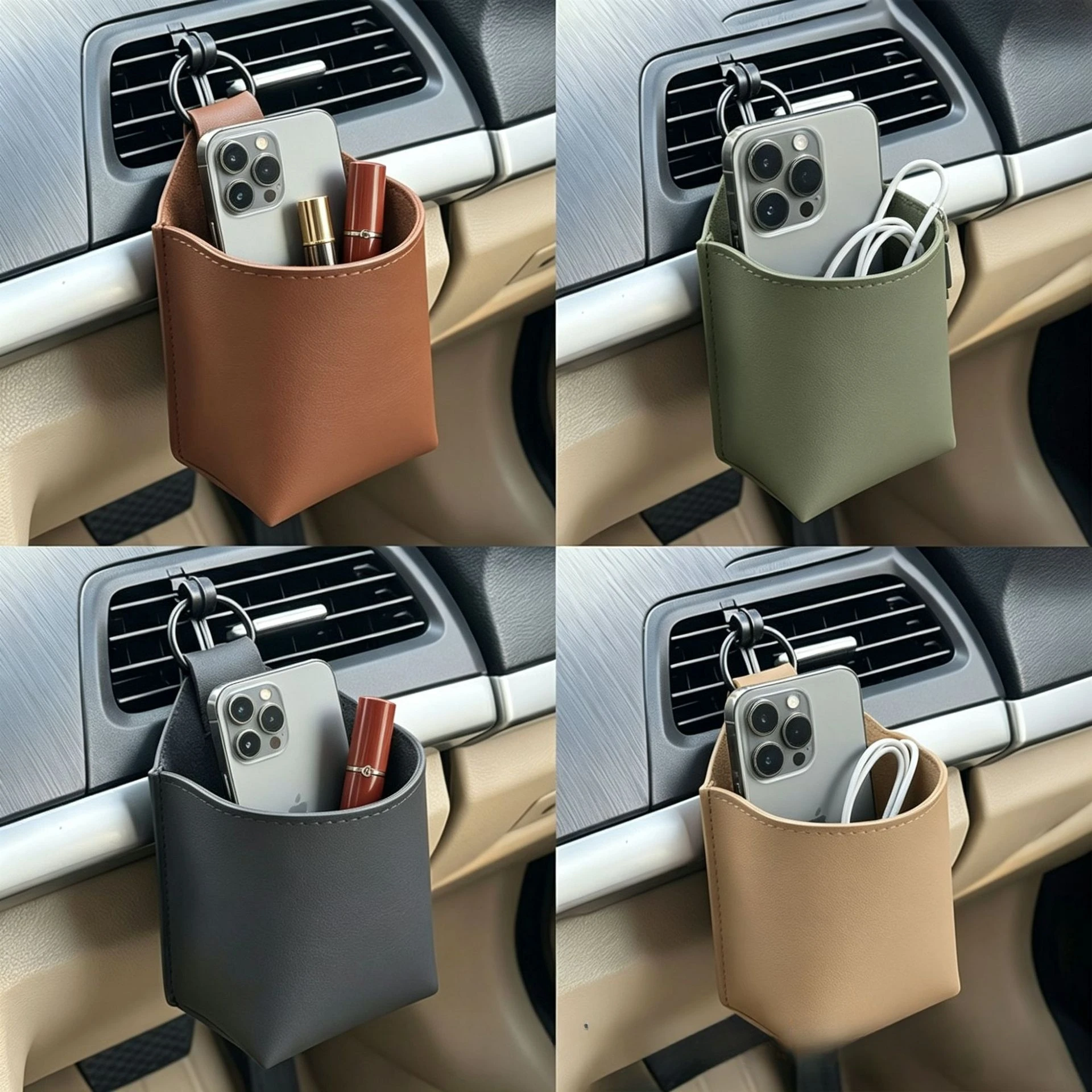 Car Vent Storage Pouch Easy to Install Car Vent Organizer with Clip Compact Space-Saving, PU Leather Hanging Organizer Pouch