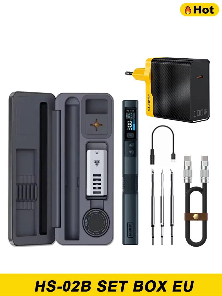 FNIRSI HS-02 Soldering Iron Smart Sleep IPS Color Display Screen 100-450℃ Soldering Rework Station PD100W Portable Repair Tool image 3