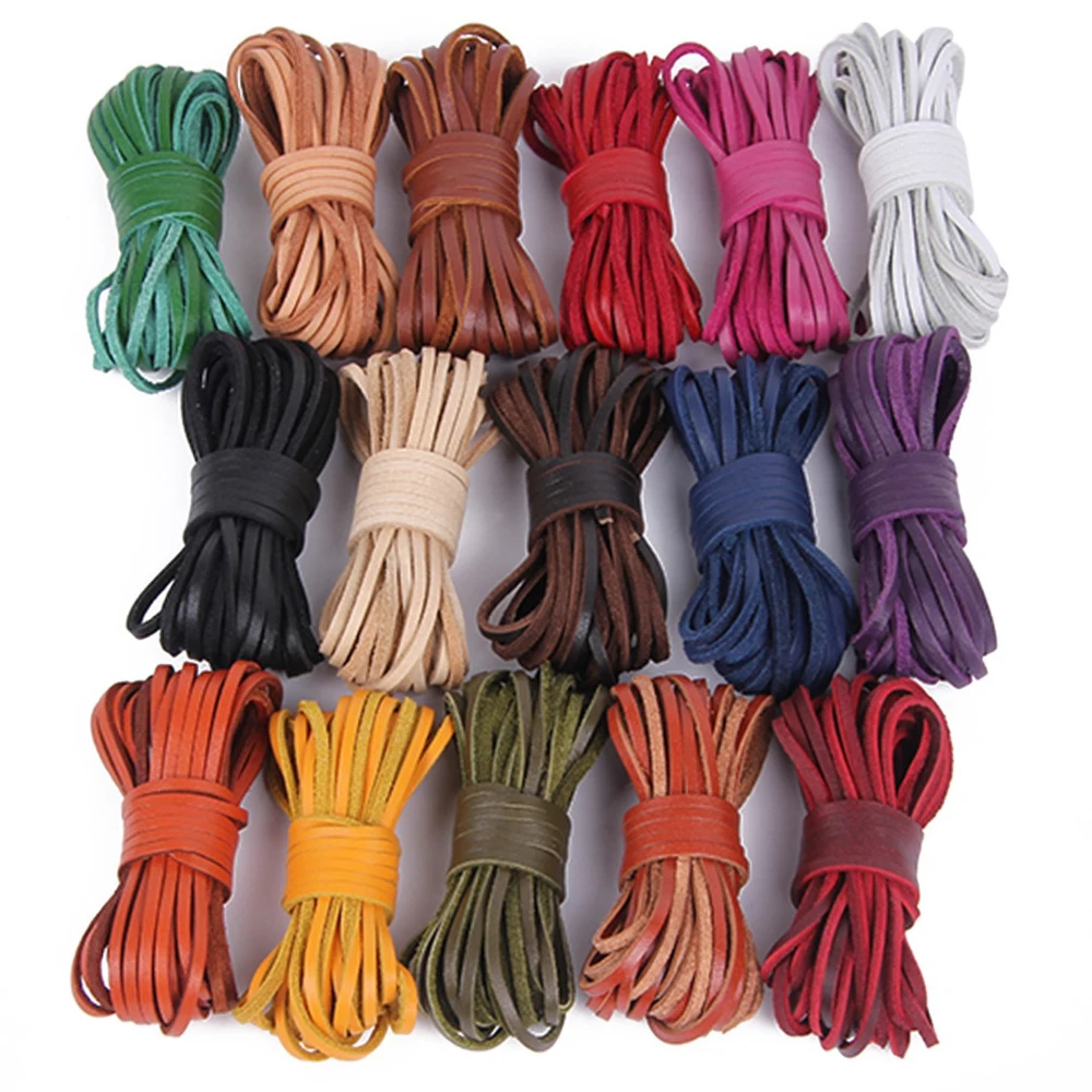 5 Meters 3x2mm Flat Genuine Leather Cord Leather Strip Leather Ribbon Accessories For Leather Bracelets Jewelry Making