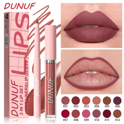 DUNUF 2 IN 1 Lipstick Lipliner Pen Set Matte Nude Lip Liner Pencil Waterproof Long Lasting Lipstick Pen Contour Makeup For Women