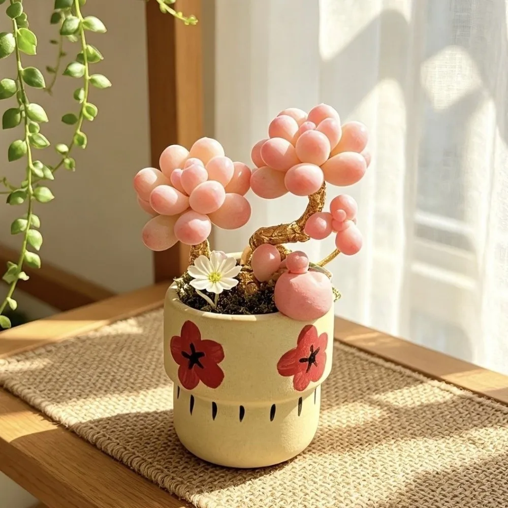 Cute Cartoon Style Ceramic Flower Pot Breathable Vintage Succulent Plant Pot Flower Pattern Flowerpot Planter Outdoor Use