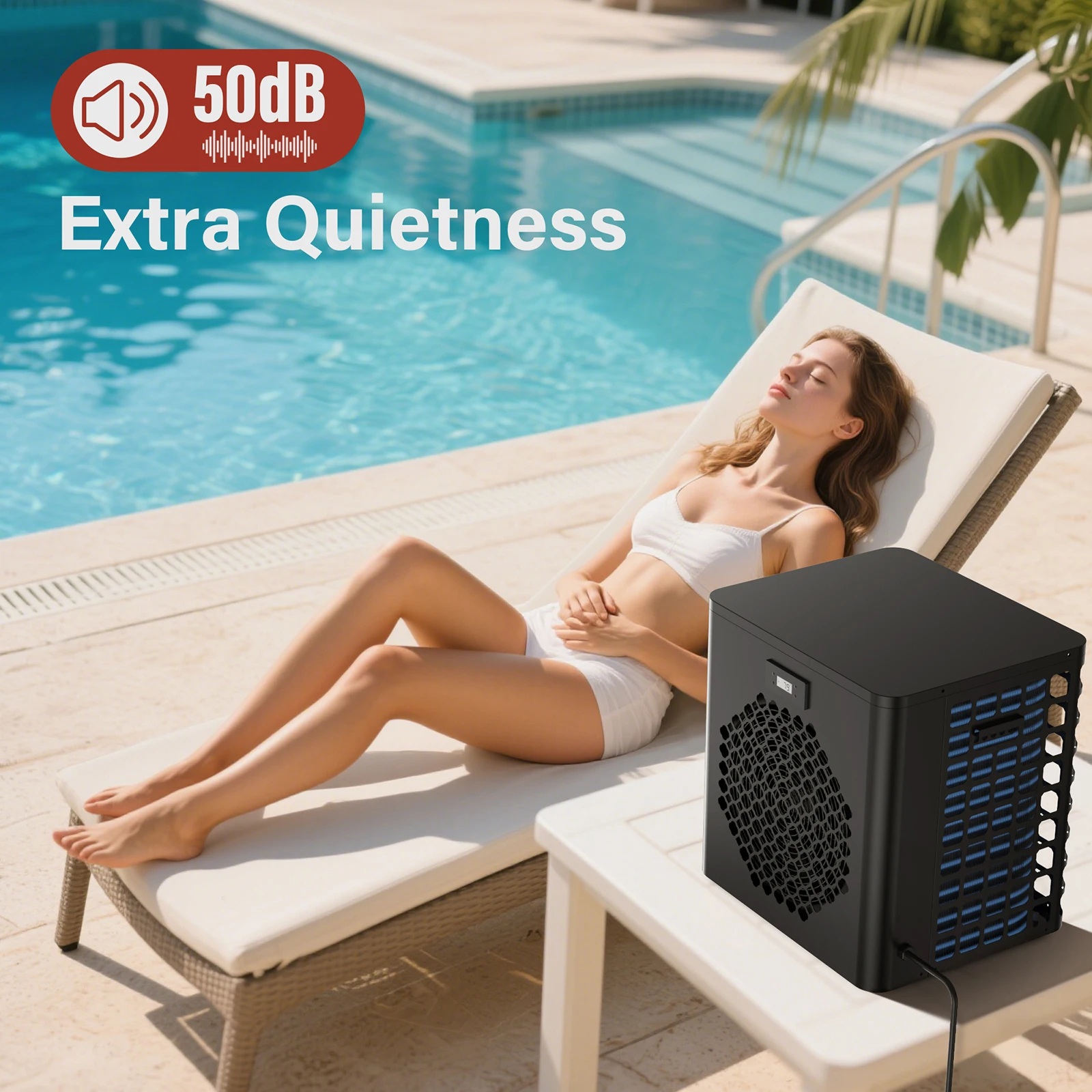 16K BTU para piscinas acima do solo - 110V com eficiência energética (4,3COP) e ultra silencioso 50dB - Estende a temporada de natação com bomba de calor fácil em piscina
