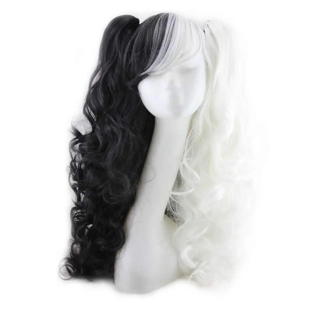 Long Wave Curly Cosplay Synthetic Wigs Mixed Color Two Ponytails Lolita Halloween Party Wig Heat Resistant Synthetic Hair