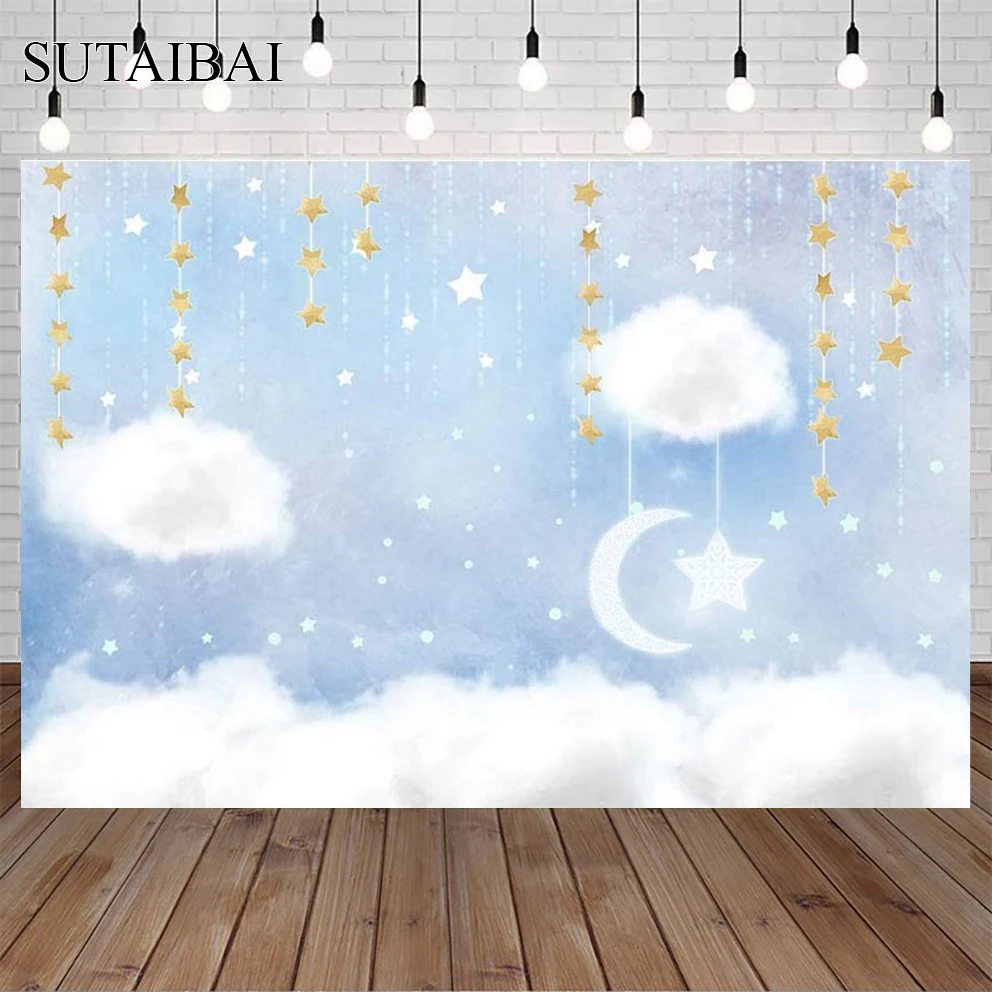 

Twinkling Stars Cloud Sky Moon Girl Baby Shower Birthday Photography Backdrops Photocall Decorations Photo Studio Booth Props