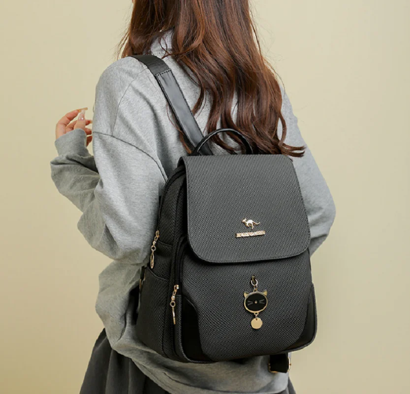 New Women's Korean Fashion Soft Leather Travel Backpacks Casual High Capacity Shoulder Bags Totes Preppy Style Laptop School Bag