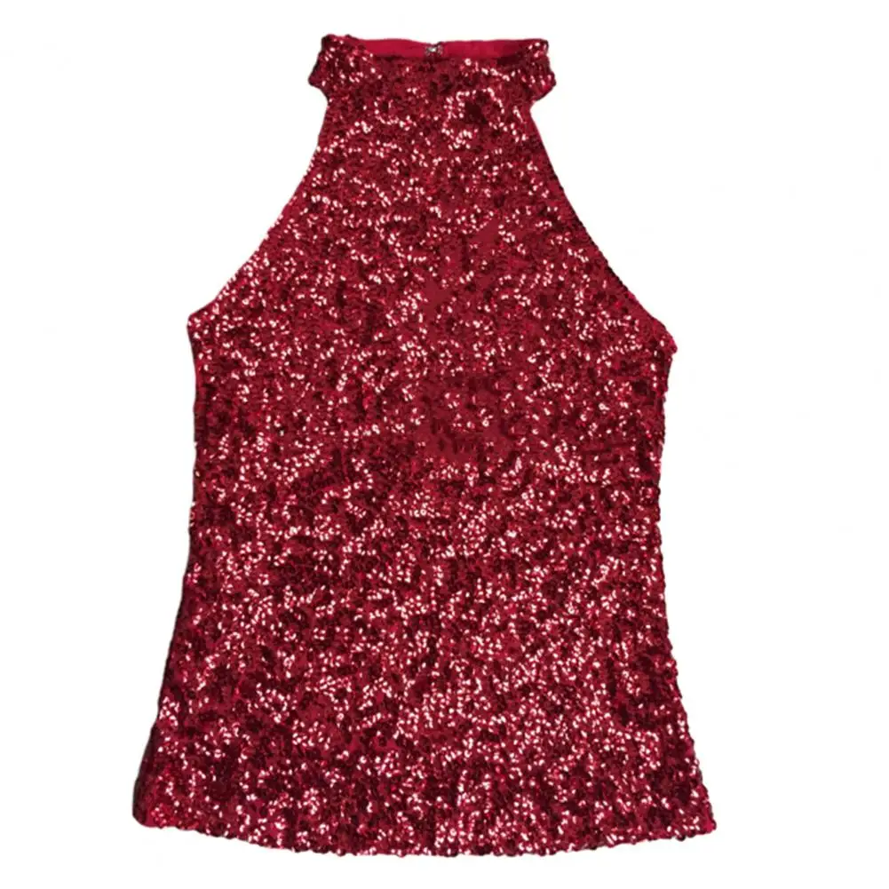 

Sequintank Top Sparkling Sequin Off Shoulder Halter Top for Women Slim Fit Club Dance Tank Vest Stage Performance Shiny Solid