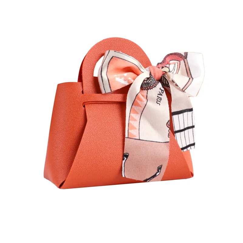 

50Pcs PU Leather Pink Gift Bags Wedding Favour Bag for Guest Mini Handbag with Ribbon Candy Packaging Box Party Decor