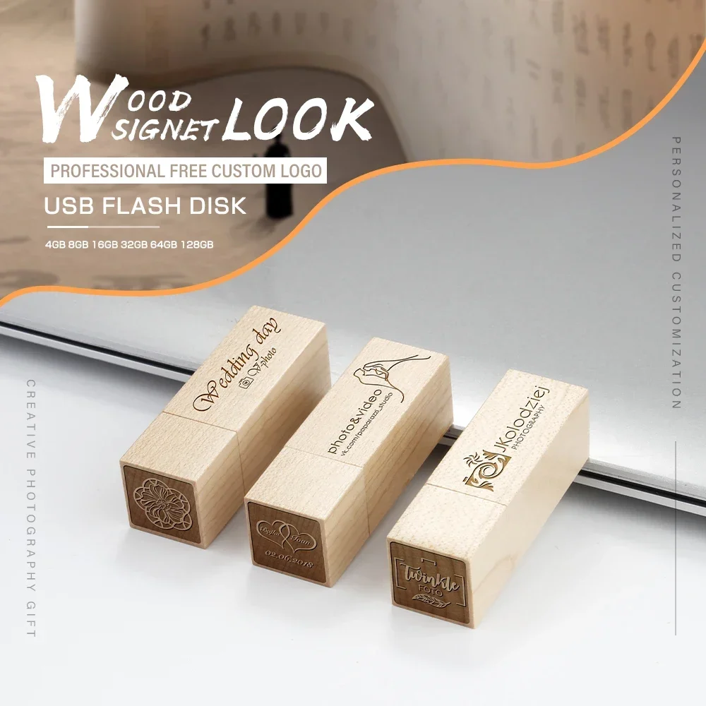 메이플 우드 인감 USB 플래시 드라이브 128GB 무료 사용자 정의 로고 메모리 스틱 64GB 개인 DIY 펜 드라이브 32GB 크리 에이 티브 선물 U 디스크 16GB