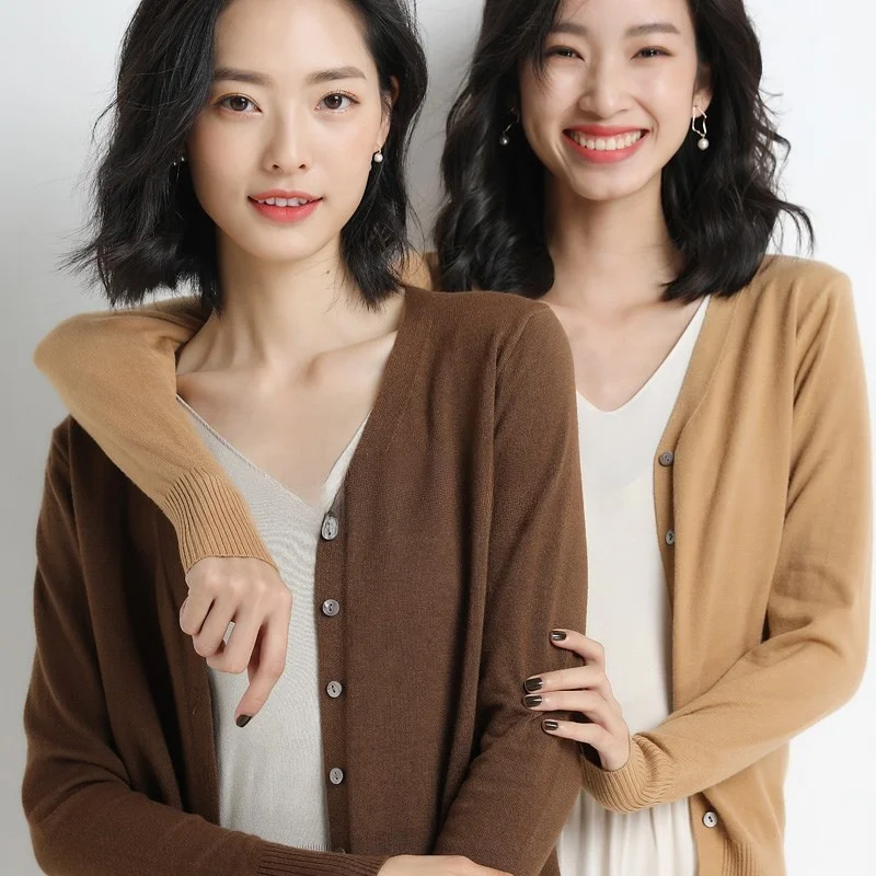 

Autumn Winter New Sle ort Loose V-Ne Camere Knitted Sweater Women's Cardigan Korean Version Outerwear Faion Outer L...