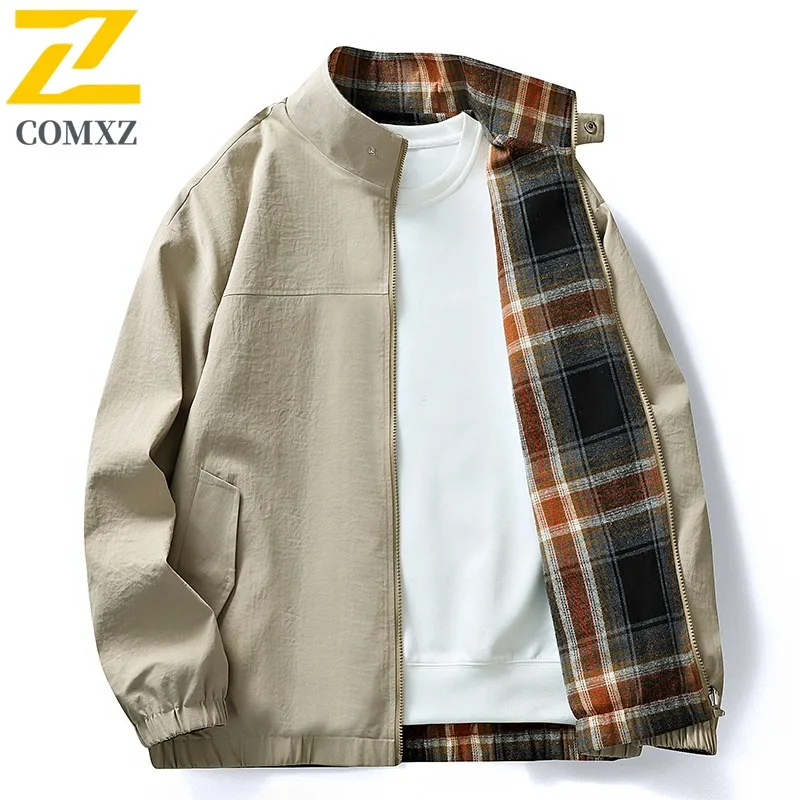 

COMXZ 2025 Мужская куртка, двусторонняя уличная куртка с воротником-стойкой, красивые минималистичные ветровки, модная уличная одежда для путешествий, верхняя одежда