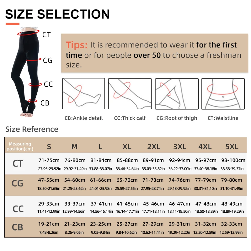15-21mmHg Extra Large Medical Compression Pantyhose Solid Thights Open Toe Women Grade 1 Pressure Socks for Varicose Veins