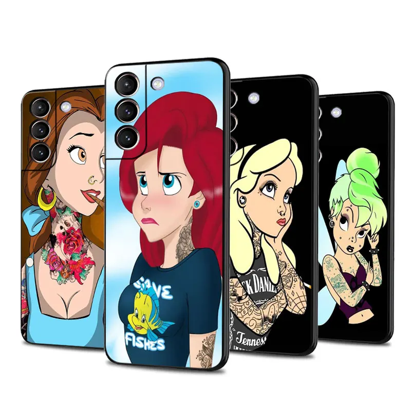 Disney Tattoo Princess Case For Samsung Galaxy S22 Ultra S23 S20 FE S21 Plus S10 S10e S9 S8 S24 Black Mobile TPU Phone Cover