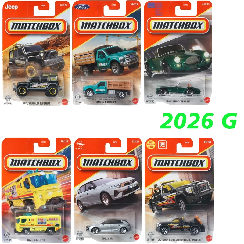 2026G Coche Original Matchbox 1/64 de Metal Fundido a Presión, Modelos de Vehículos Shelby Cobra 427, Jeep Wrangler Superlift, GMC Sierra, Juguetes para Niños, Regalo