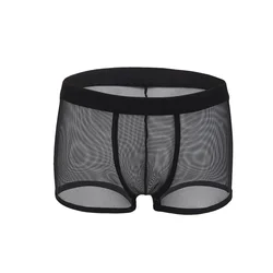 Homens sexy sissy malha u-convexo briefs fino baixo aumento transparente roupa interior bolsa calcinha respirável masculino shorts