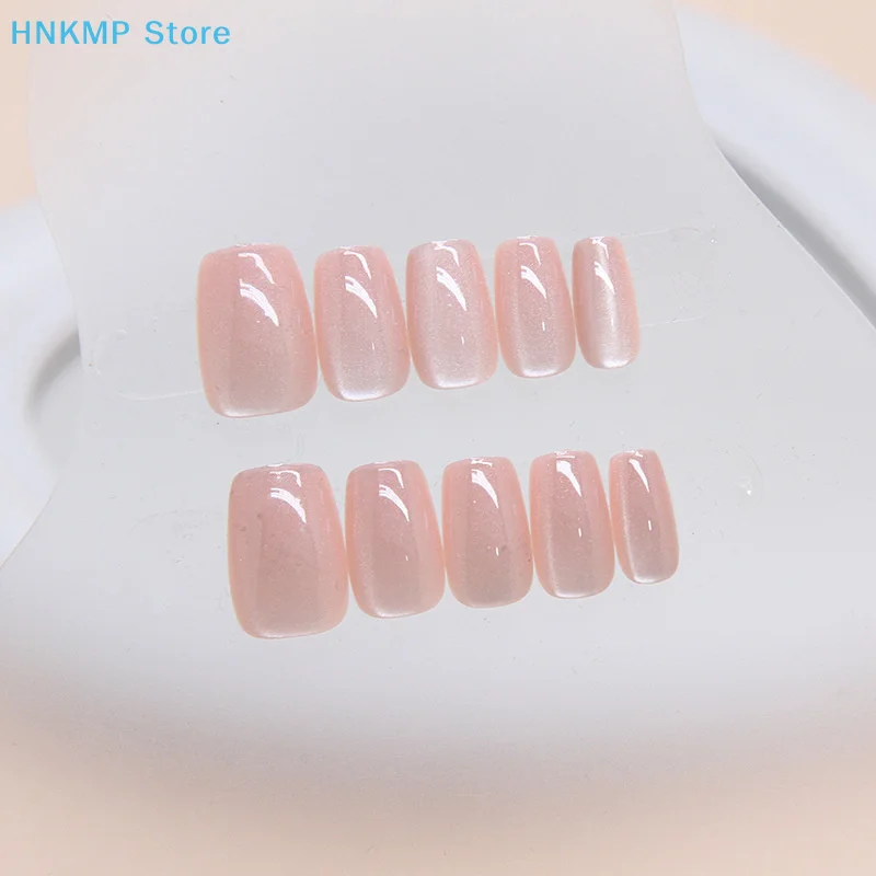 

Nude Pink Cat Eye Press-On Nails 30pcs Reusable Glossy Translucent False Nails With Gel-like Shine & Easy Removal