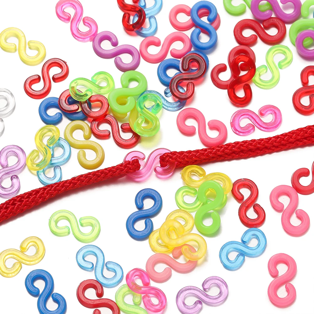 

500pcs/lot Transparent Colorful Loom Rubber Bands Plastic Hook S Clips Jewelry Connectors for DIY Necklace Bracelet Making