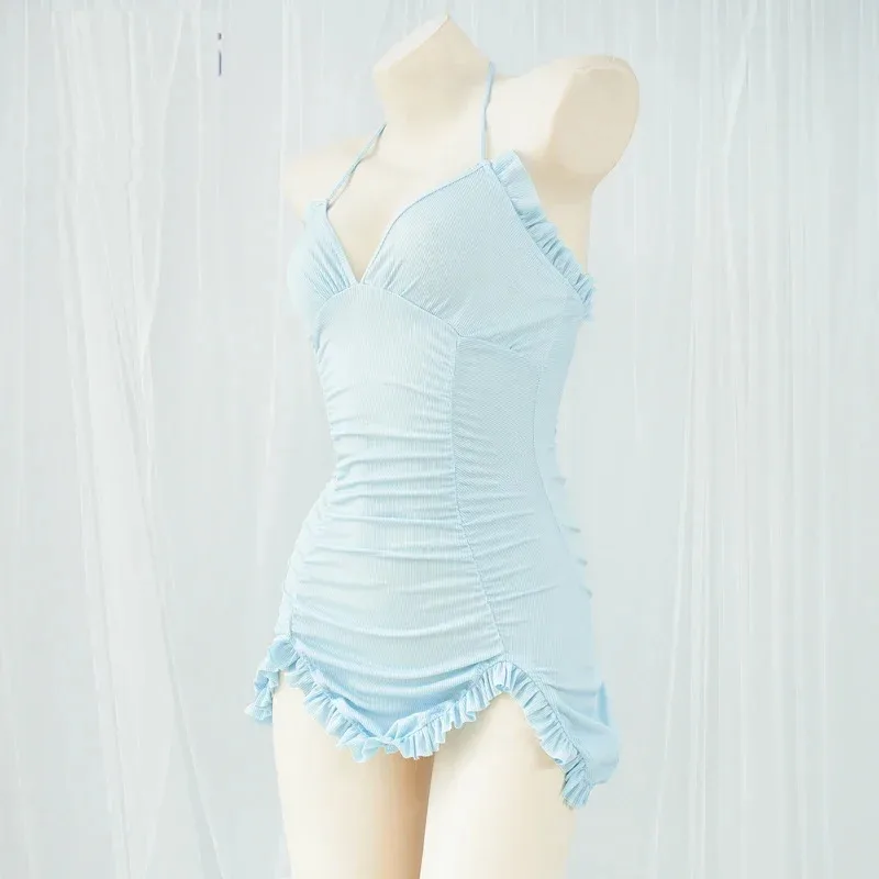AniLV Beach Pure Girl Student Halter Dress Swimsuit Unifrom Women Macaron Bule Nightdress Pajamas Outfits Costumes Cosplay