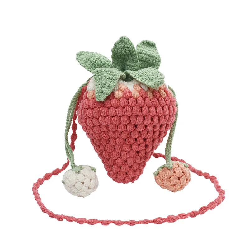 Sweet Strawberry Shaped Hand Woven Lovely Fruit Shape Messenger Bag Cute Storage Bag Strawberry Bag Knitted Crossbody Bag 2023