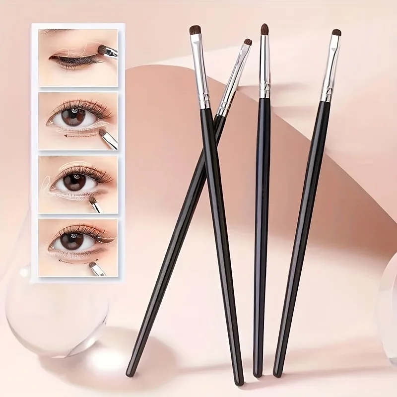 Ensemble de pinceaux de maquillage pour les yeux, avec poils de cheval, pour le contour des yeux, parfaits pour appliquer des fards à paupières, des eye-liners et des sourcils, 4 pièces