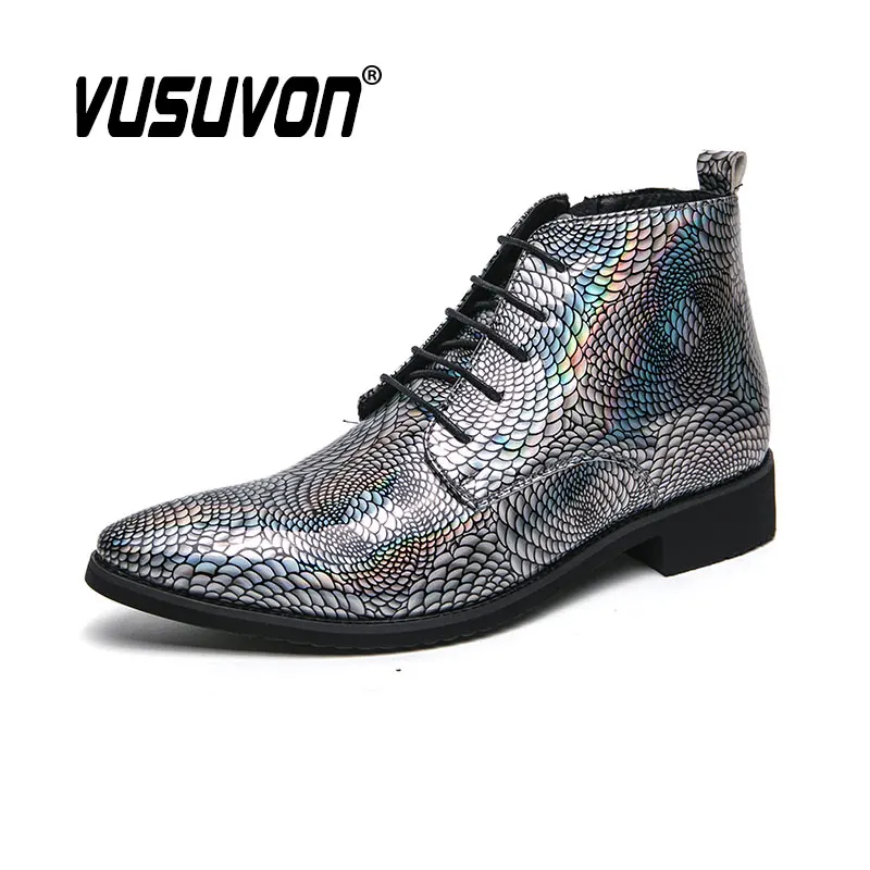 Fashion Men Italian Design Boots Casual Shoes Winter Party High Quality Patent Leather Riding Botas Masculinas 38-48