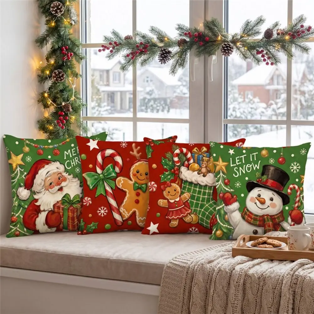 Christmas Cushion Cover 45*45cm Christmas Tree Pattern Christmas Pillow Cover Santa Claus Cartoon Cushion Cases