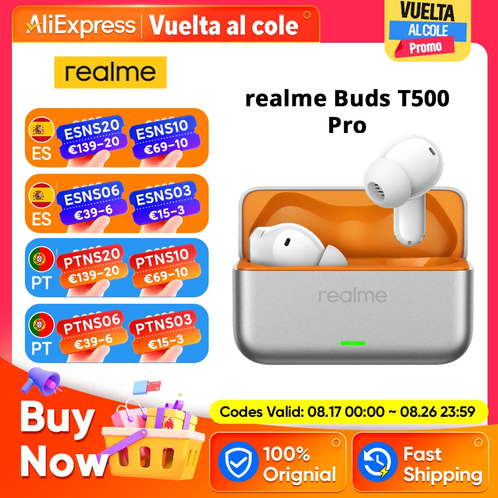 Versión global de los auriculares realme Buds T500 Pro: cancelación de ruido ad…