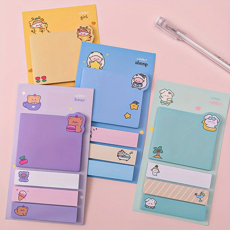 4pcs Cartoon Index Sticky Note Sticky Note Mark Message Index Sticky Office Classification Note Sticky stationery