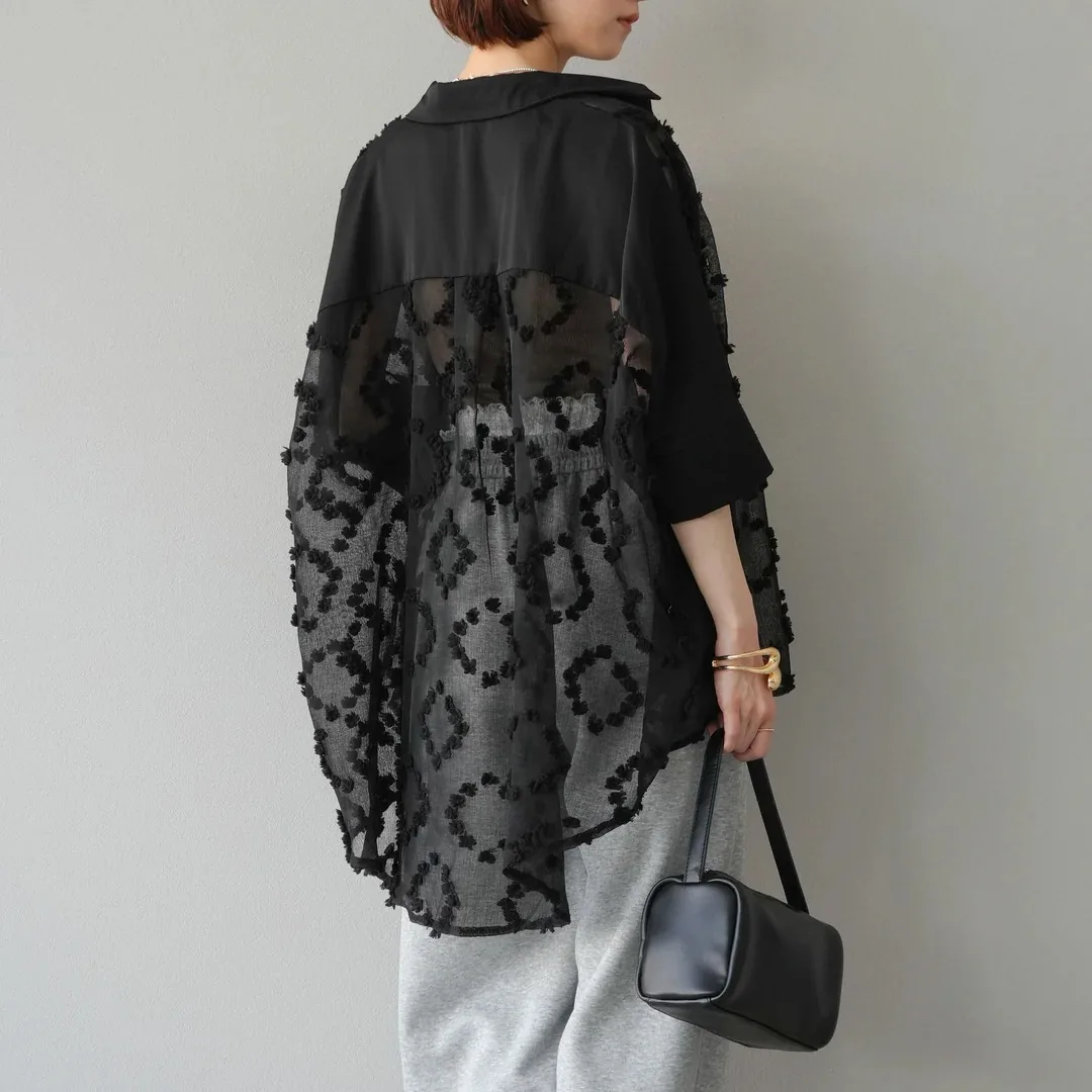 

Heavy Embroidery Loose Sun Protection Lace Top Faionable Air Conditioning irt Layering Cover up Women's Original Design