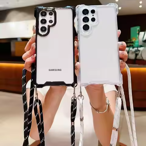 For Samsung Galaxy S25 S24 S23 S22 Ultra Plus S21 S20 FE A13 A14 A15 A33 A34 A35 A52 A53 A54 A55 A23 A32 Traveller Lanyard Case