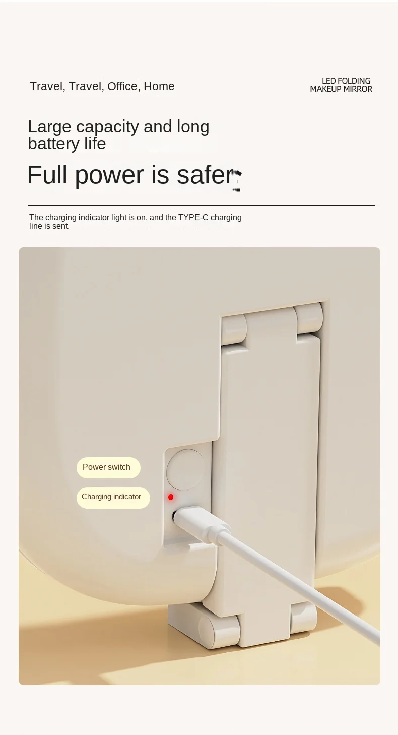 Faltbarer LED-Schminkspiegel mit Lichtern, 3-farbig verstellbare Helligkeit, Desktop-Kosmetikspiegel für Reisen, Zuhause, Badezimmer, Essentials