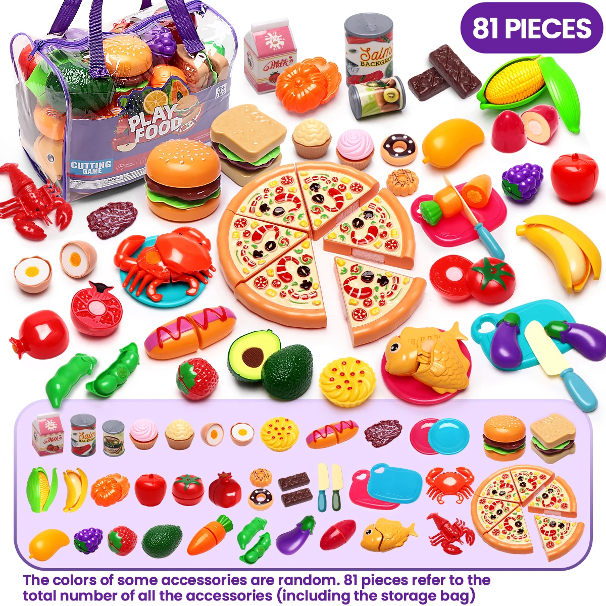 Pretend Play Food for Kids Kitchen Cutting Toy Foods Vegetable Burger Fruit Pizza with Storage Bag Children Toys Birthday Gifts