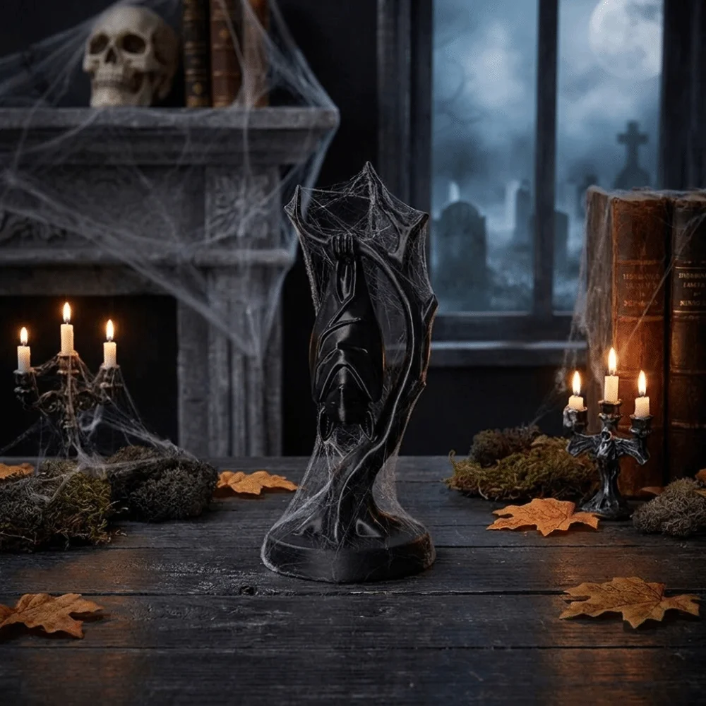 3D Printed Hanging Bat Branch Statue Resin Black Halloween Ornament Minimalist Vintage Gothic Tabletop Decor Sculpture