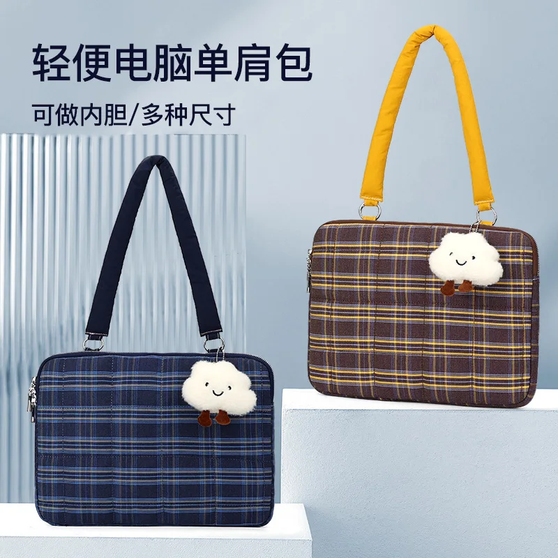 

Retro elegant liner bag Scottish plaid computer handbag shoulder notebook bag 13 inches 16 inches