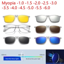 Myopia Transparent 6 In 1 Square Frame Polarized Optical Magnetic Sunglasses Clip on Magnet Prescription Custom Glasses Frame