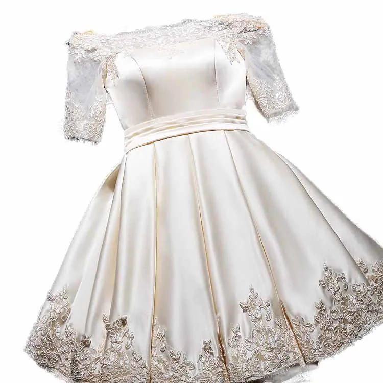 N12115 الأحمر الشمبانيا الأبيض الساتان قارب الرقبة فساتين رسمية الحلو الذاكرة قصيرة فستان العروسة لحفل الزفاف رداء