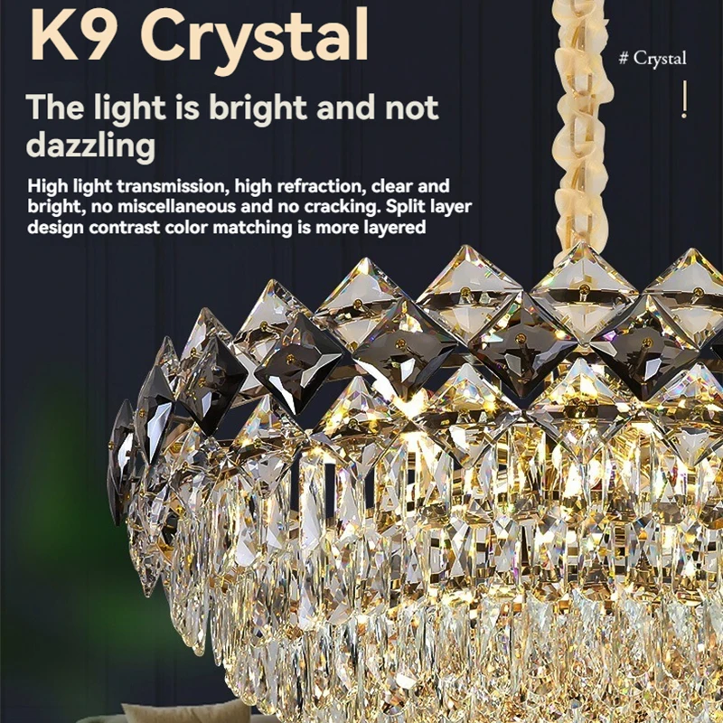 Lustre en cristal postmoderne de luxe pour salon Table de cuisine ronde ovale K9 plafonnier en cristal luminaire