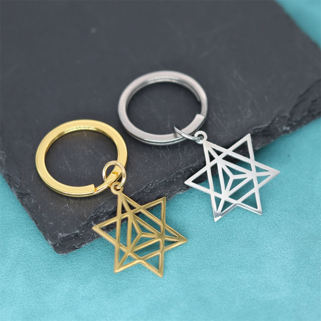 Hexagram Merkaba Star Pendant Keychain For Men Women Yoga Jewish Mysticism Key Chains Keyring Stainless Steel Jewelry