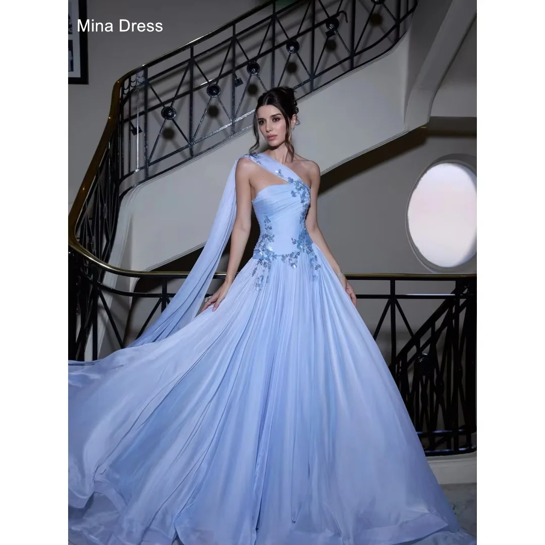 

Mina Customized Blue Sequin Lace-up Strapless Sleeveless Backless Ribbon Sharon Sa'id Evening Dresses Rochi Trendy Dresses 2026