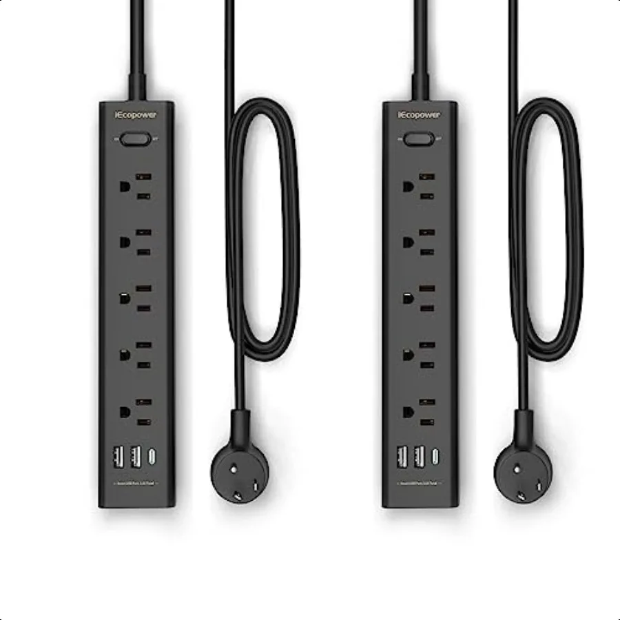 

2 Pack Power Strip Surge Protector5 Widely Spaced Outlets 3 USB Ports 1 USB C Port 1250W 10A with 5Ft Extension Cord Power Stri