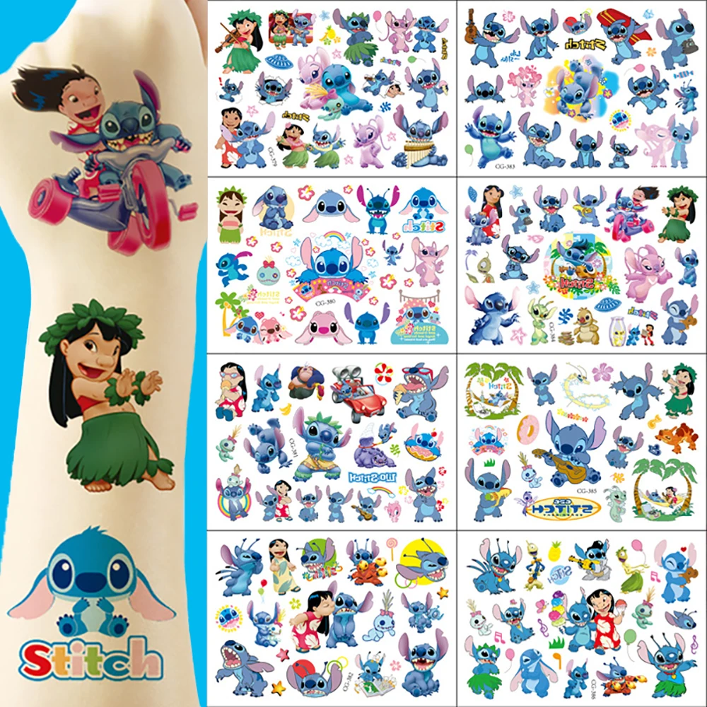 Stitch Lilo Disney Cartoon Temporary Fake Tattoo Children Arms Face Body Art Stickers Kids Boys Girls Toy Funny DIY Tattoos Gift