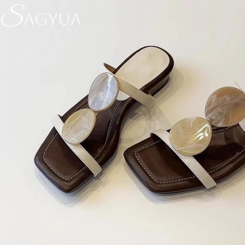 

Square Toe Women Slippers Open Toe High Heels Shoes Woman Casual Heeled Sandals 2025 Trend Dress Pumps Summer Flip Flops Mujer