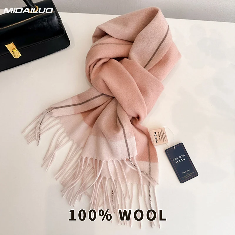 

Женский зимний теплый ветрозащитный шарф из 100% шерсти, модный утеплитель для шеи, элегантный аксессуар для холодной погоды